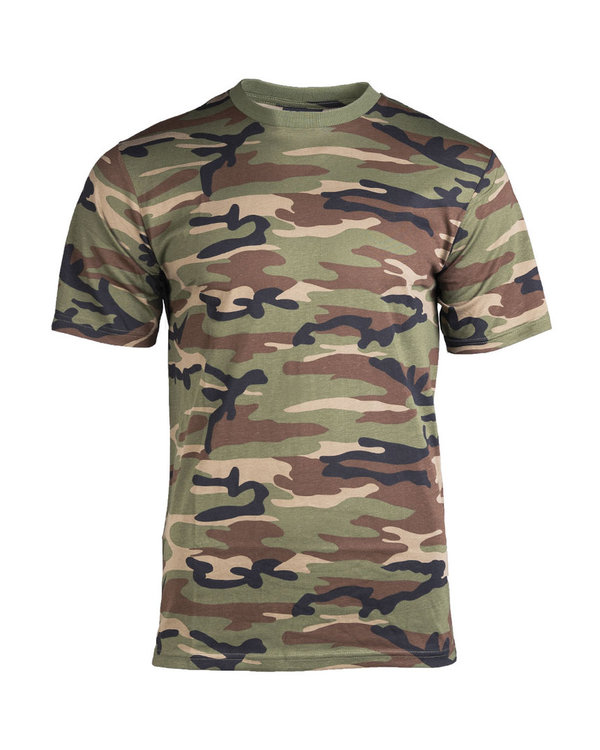 T-Shirt Mil-Tec im US Style mit verstärktem Rundhalsausschnitt, woodland
