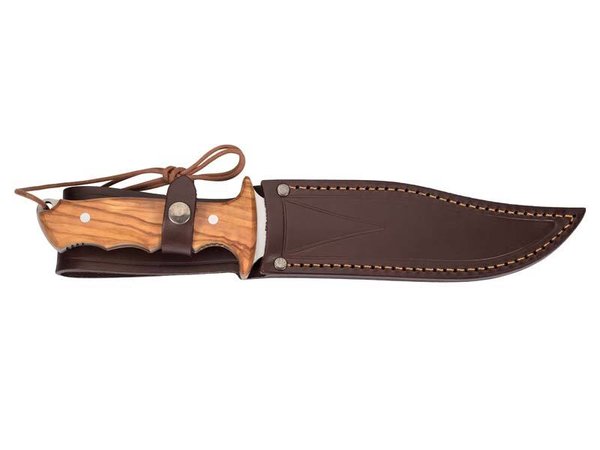 Bowie-Messer Nieto Apache mit Olivenholz-Griff und Lederscheide