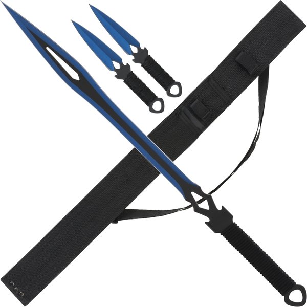 Rückenschwert Haller mit 2 Wurfmesser, blau/schwarz