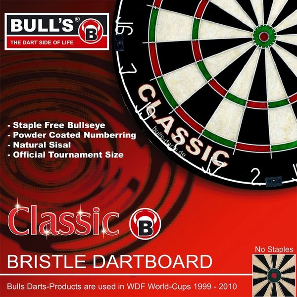 Steeldartboard Bull's Classic Bristle - aufgesetzte runde Spinne, krampenfreies Bulls Eye
