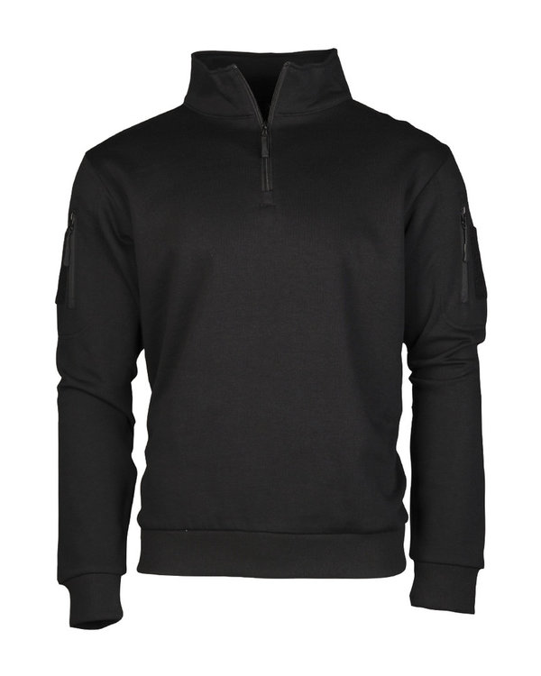 Tactical Sweatshirt Mil-Tec, schwarz - warme Innenseite, Oberarmtaschen mit Kabeldurchführung