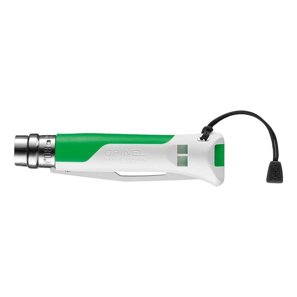 Zweihandmesser Opinel Outdoor Fluo (fluoreszierend), integrierte Signalpfeife, grün/weiß  - Größe 8