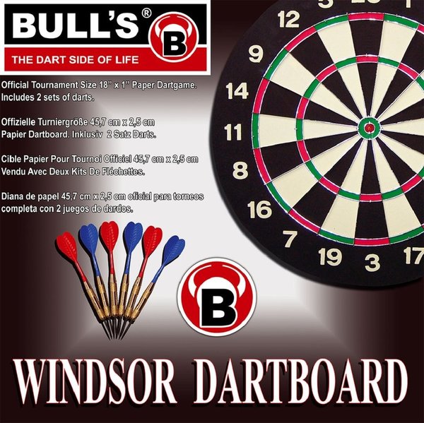 Steeldartboard Bull's Windsor Paper - original Turniergröße, Einsteiger Dartboard