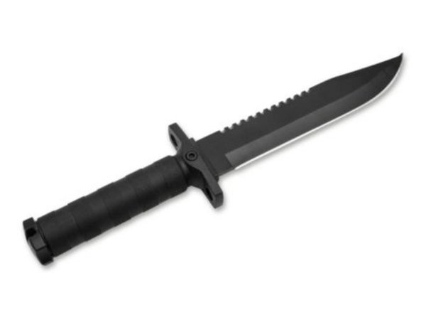 Survivalmesser Magnum John Jay Survival Knife - schwarz beschichtete Bowieklinge mit Rückensäge