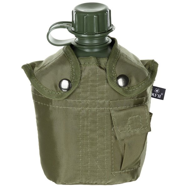Feldflasche MFH im US Style mit gefütterter Hülle, oliv - Fassungsvermögen: ca. 1 Liter