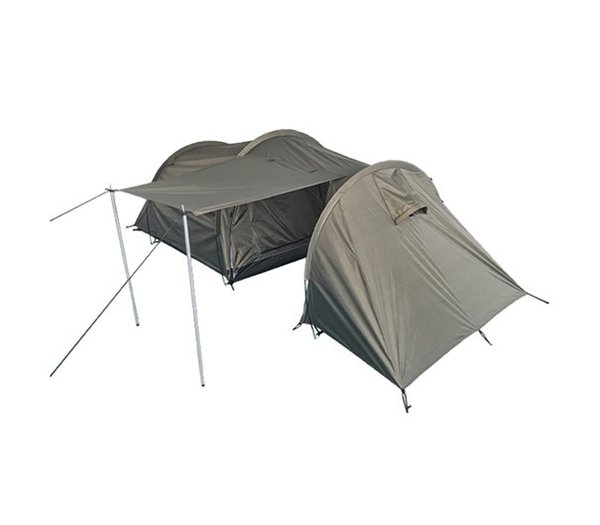 2-Personen-Zelt Mil-Tec mit Zeltvordach und Stauraum, oliv - Wassersäule: 1.000 mm